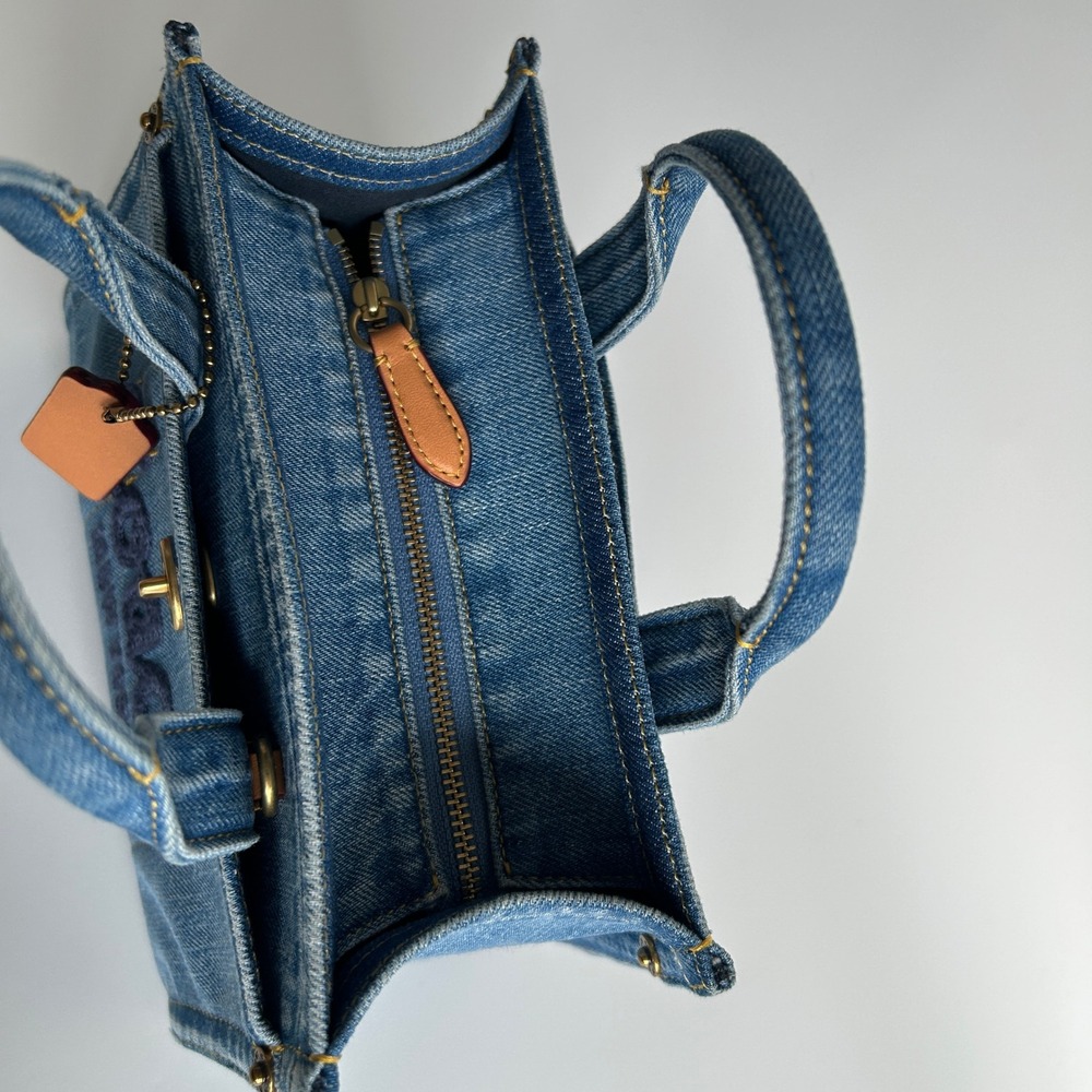 Coach Blue Denim Embroidered Mini Tote with Gold Hardware - Picture 8 of 11